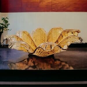 Sun-Kissed Amber Murano Glass Flower Vase, Italian Art Glass Centerpiece